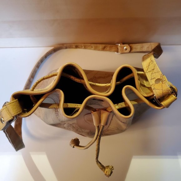 Maskof Italy Vintage World Map Bucket Bag Tan Neutral Vegan Leather - Picture 3 of 14